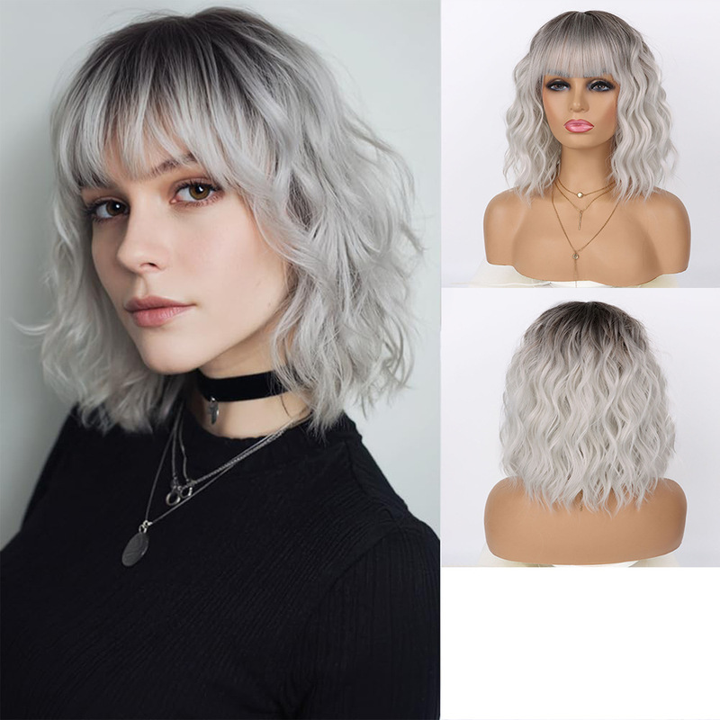 【】European and American Cross-Border Short Curly Air Bangs Wig Colorful Women's High-Temperature Fiber New Product Wigs Short Hair with Bangs 【】European and American Cross-Border Short Curly Air Bangs Wig Colorful Women's High-Temperature Fiber New Product Wigs Short Hair with Bangs