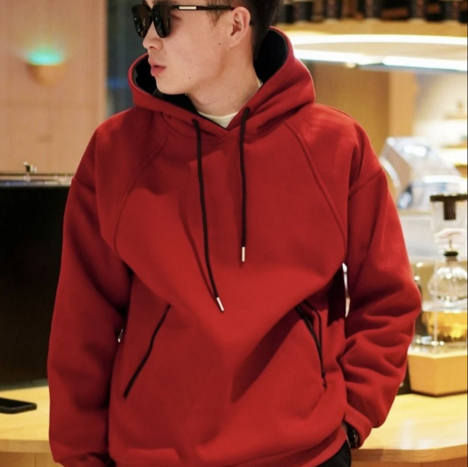 Suéter burdeos para mujer, engrosamiento de la moda 2024 otoño e invierno, suéter de color sólido, chaqueta de primavera y otoño con capucha coreana suelta