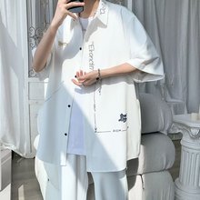冰丝衬衫男短袖夏季薄款日系潮牌设计感小众半袖潮流宽松休闲衬衣