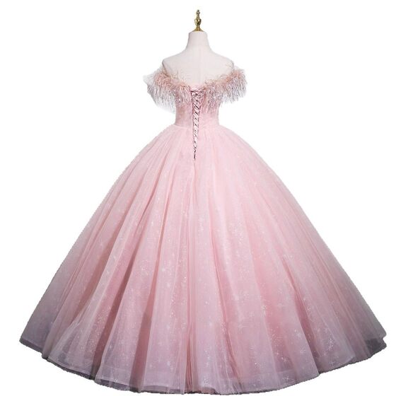 pink Adult Ceremony Birthday Evening Dress Women's off-shoulder Backless High-end Light Luxury High-end Art Test Host