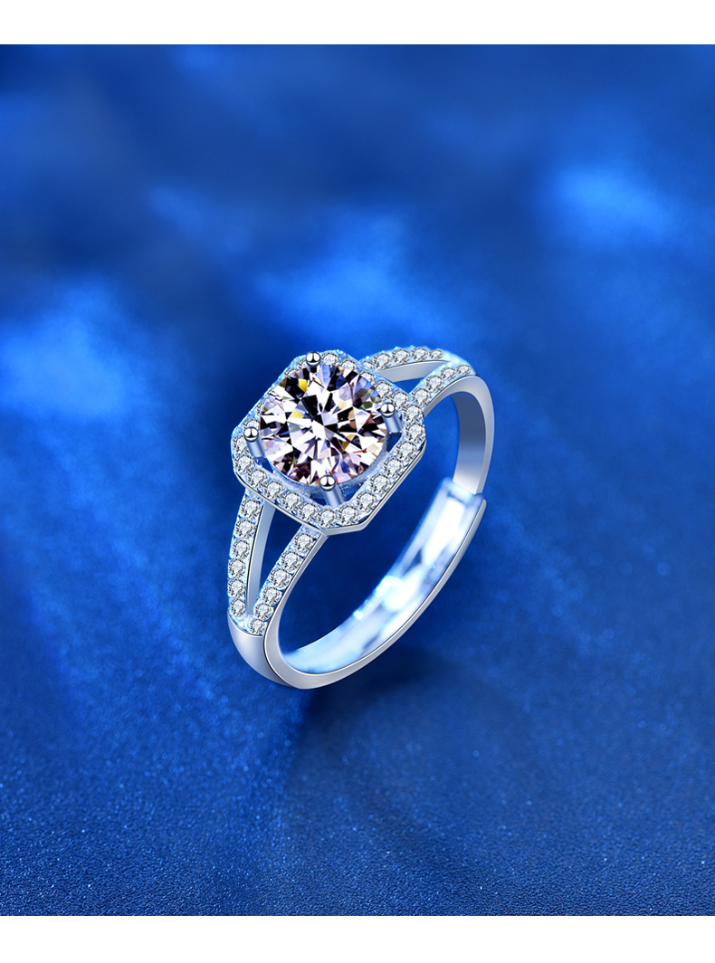 118g Weight Electroplated Gold Plating Process White Gold Plated Plating Material Moissanite Inlay Material Moissanite 925 Sterling Silver Open Ring Rings Square Long-Lasting Plated White Gold Plated Open Ring Rings