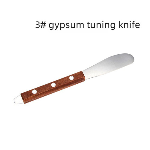 Dental and odontological plaster mixing knife, cutting knife, impression material mixer, wooden-handled metal plaster mixer, stainless steel mixing knife