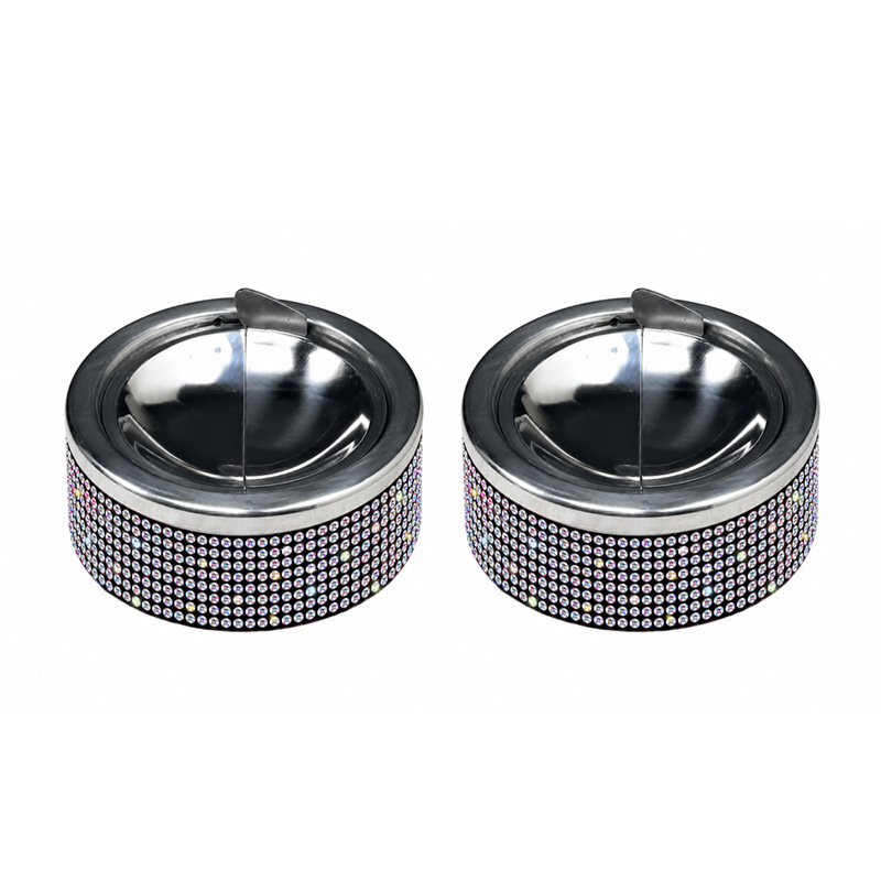 Stainless steel ashtray, creative and personalized, prevents ash from flying, high aesthetic value, inlaid with diamonds, suitable for hotels, homes, and offices