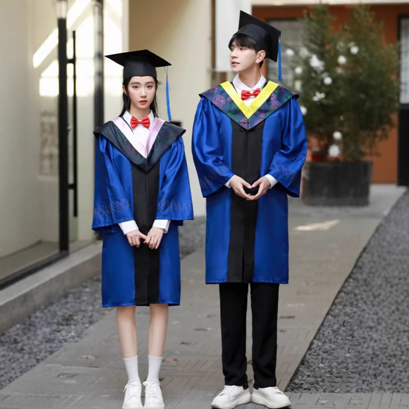 Tribute Velvet Degree Bachelor's Uniform Graduation Photo Master's Uniform Long-Sleeved Doctor Tutor College Student Graduation Dress Literature and Engineering
