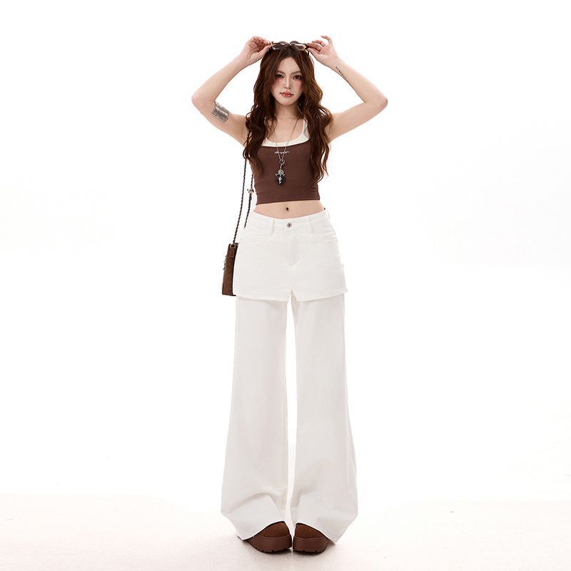 2026 Spring/Summer New High-Waisted Flared Pants for Women, Skirt-Like Design, Faux Two-Piece Short Skirt, Floor-Length Loose Jeans 2026 Spring/Summer New High-Waisted Flared Pants for Women, Skirt-Like Design, Faux Two-Piece Short Skirt, Floor-Length Loose Jeans
