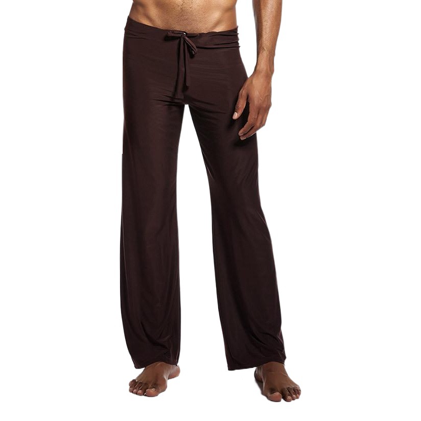 Pantalones de casa para hombre, pantalones para dormir, color sólido, con cordón, ajuste holgado, poliéster de seda helada, talla grande, pantalones largos, pantalones de yoga, ropa de estar por casa.