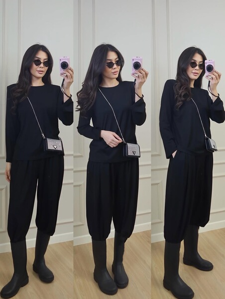 Knitted solid color travel trousers