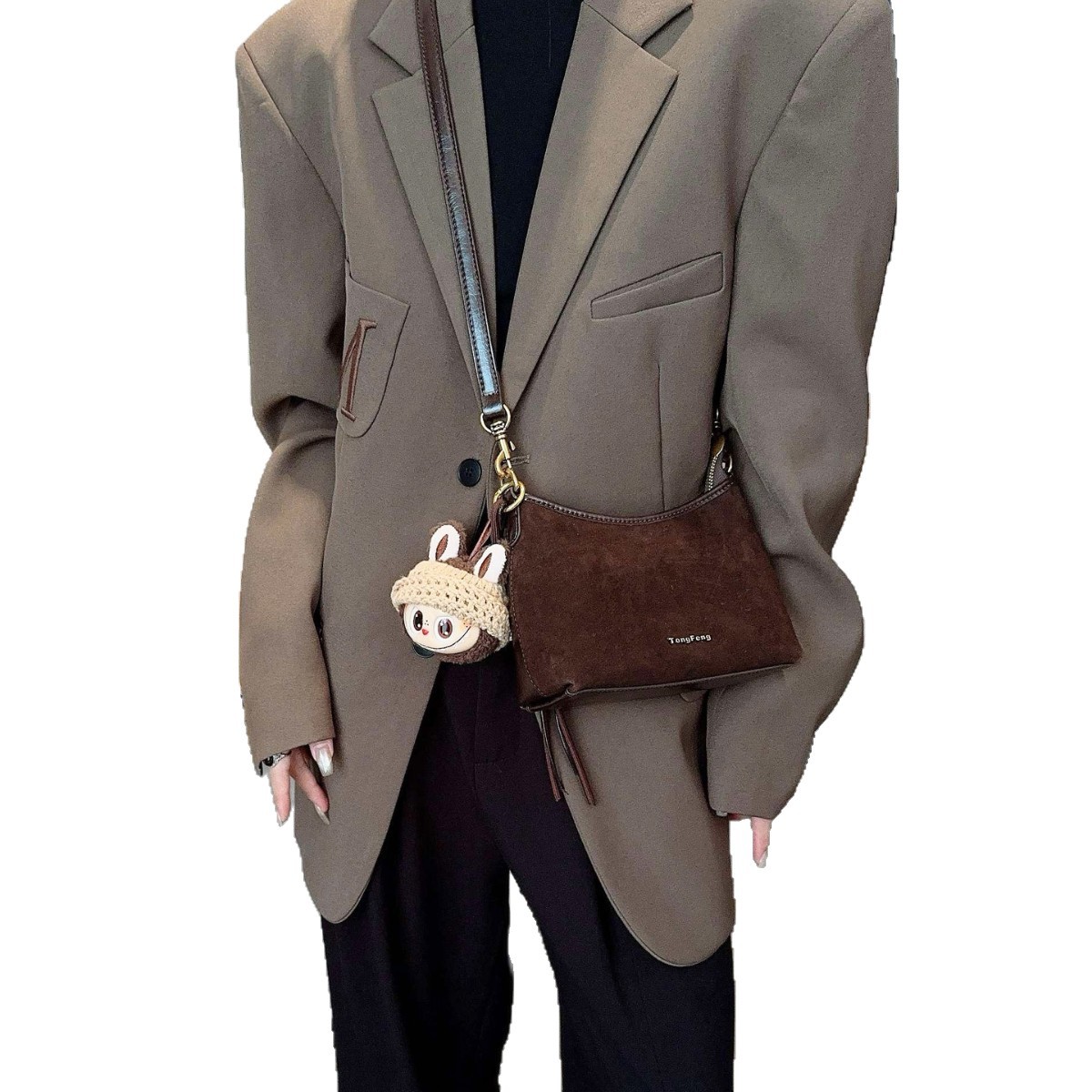 Frosted Genuine Leather Crescent Bag For Women, High-End Vintage Commuter Shoulder Bag, Suede Crossbody Small Tote - Thumbnail 5