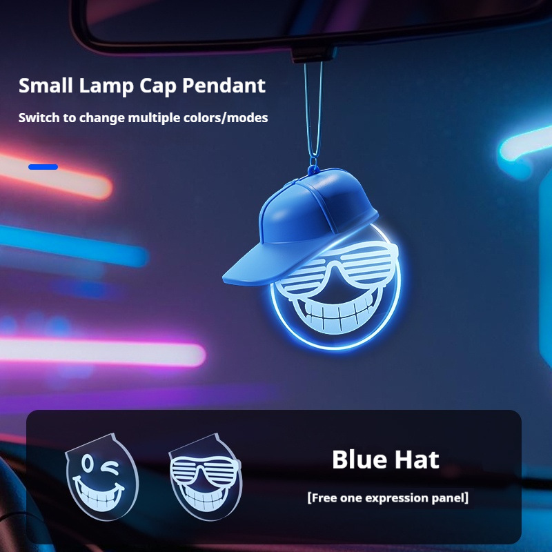 Espejo retrovisor del automóvil divertido pequeño sombrero sonriente coche remolque cool interesante colgante de automóvil luz de atmósfera image 6