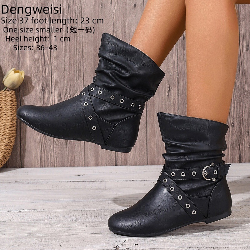 Foreign Trade Cross-Border Amazon Large Size Women's Boots Short Boots Shein Medieval Belt Buckle Hidden Heel Boots Size 48 Foreign Trade Cross-Border Amazon Large Size Women's Boots Short Boots Shein Medieval Belt Buckle Hidden Heel Boots Size 48