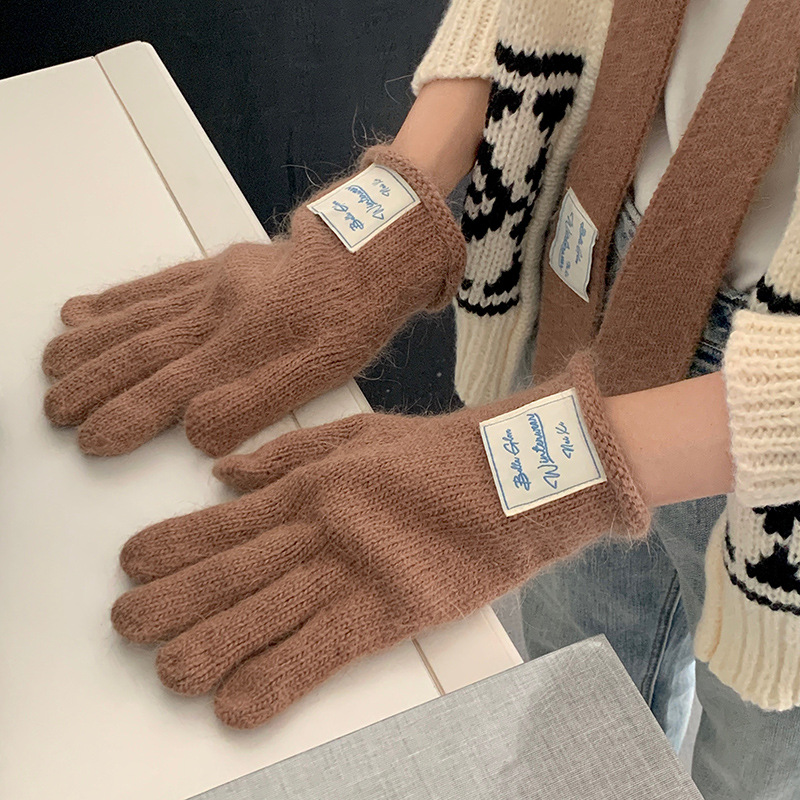 Sombrero bufandas mujeres otoño invierno pantalla táctil coreana lana de punto dedos guantes cálidos bufandas set al por mayor