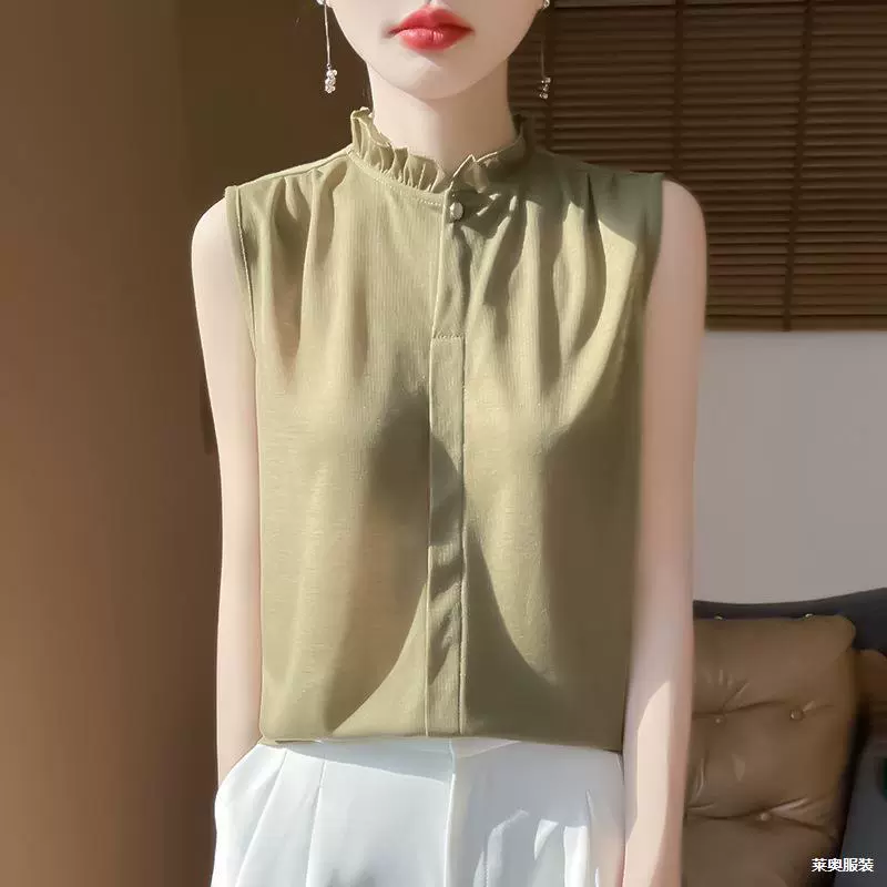 Трикотажный жилет с кружевами женский весенний и летний новый стиль без рукавов рубашка сплошной топ