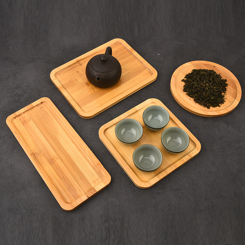Bandejas de bambú rectangulares y redondas de estilo japonés para el hogar, bandejas para comida, bandejas para barbacoa de restaurante, bandejas de madera maciza, juegos de té comerciales.