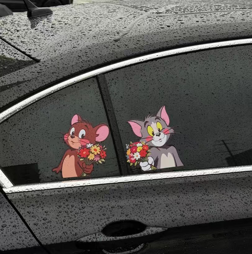 猫和老鼠车贴汽车车身车窗玻璃装饰贴纸卡通可爱摩托车电瓶车贴纸