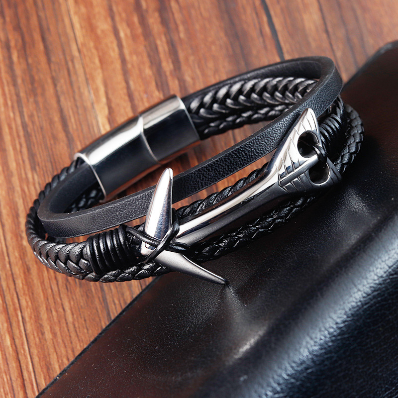 Retro Style Retro 316L Stainless Steel Pu Leather Arrow Men Cord & Leather Bracelets