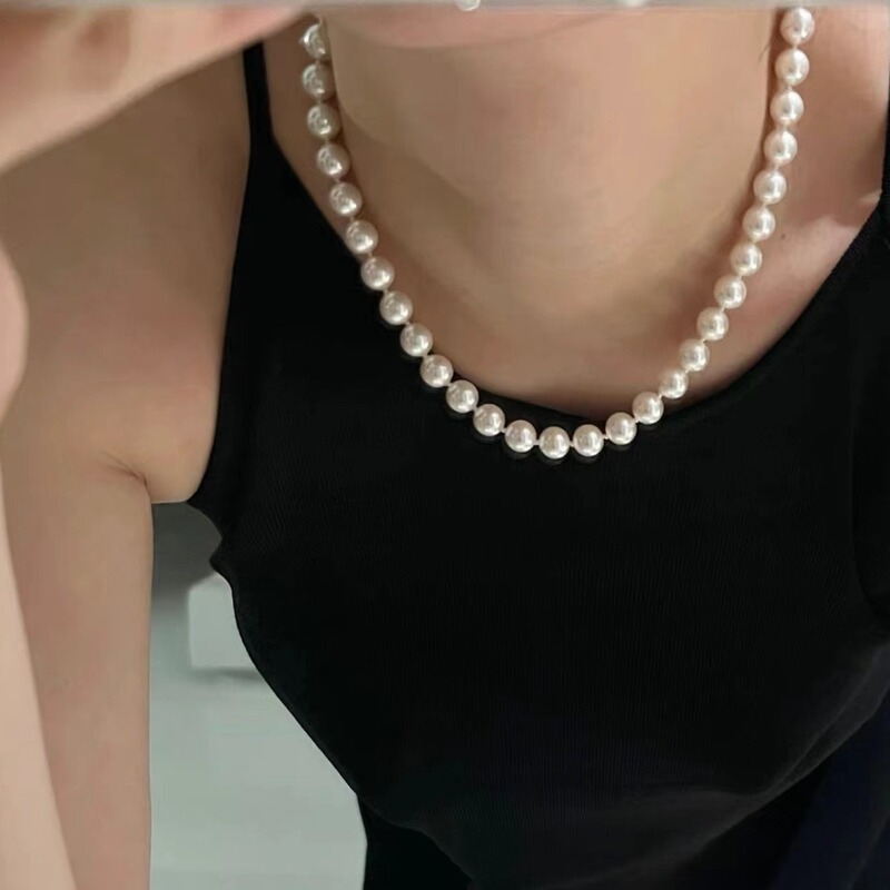 Exotic ins Blogger fever Classic Shijia Pearl French Knot Necklace Light Luxury Niche Superior Woolen Chain