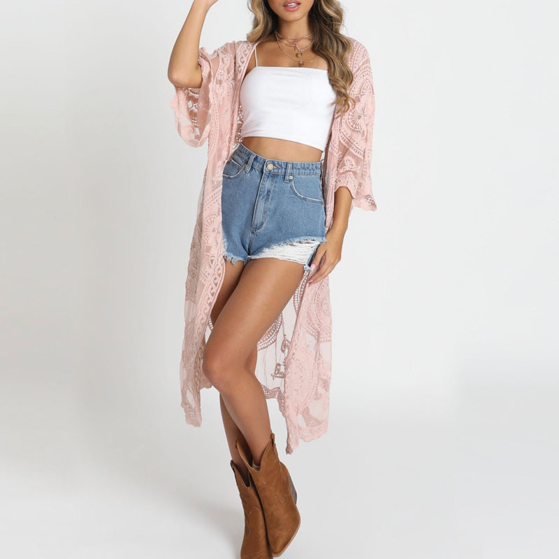 280g Weight 3/4 Length Sleeve Sleeve Length Placket, Tie Placket Type Regular Sleeve Sleeve Type Cotton Blend Fabric Type Long Top Length Cardigan Tops Type Holiday, Daily Occasion Collarless Neckline Loose Fit Type Lace Pattern Summer, Spring, Autumn Season Women's Gender Embroidery Design Elegant, Streetwear Style Women's Lace Elegant Streetwear Cover Ups 16