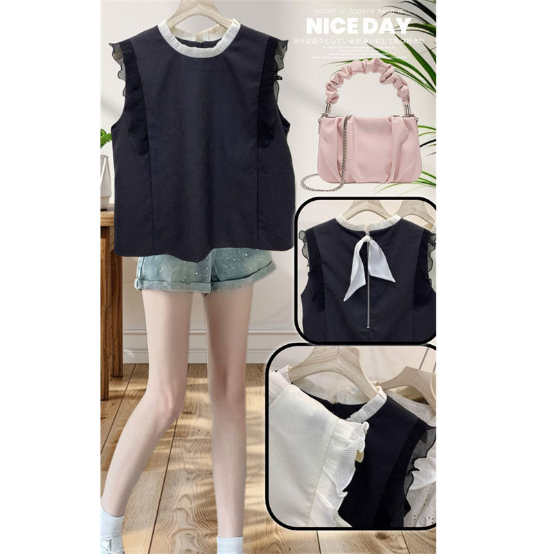 High-end Sleeveless Shirt Top Women's Chubby Sister Loose Collar Pleated Age-reducing Slimming Sweet Summer Trendy Small Shirt