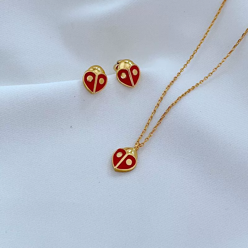 Red enamel, earrings, necklace, hand painting, simple and elegant design