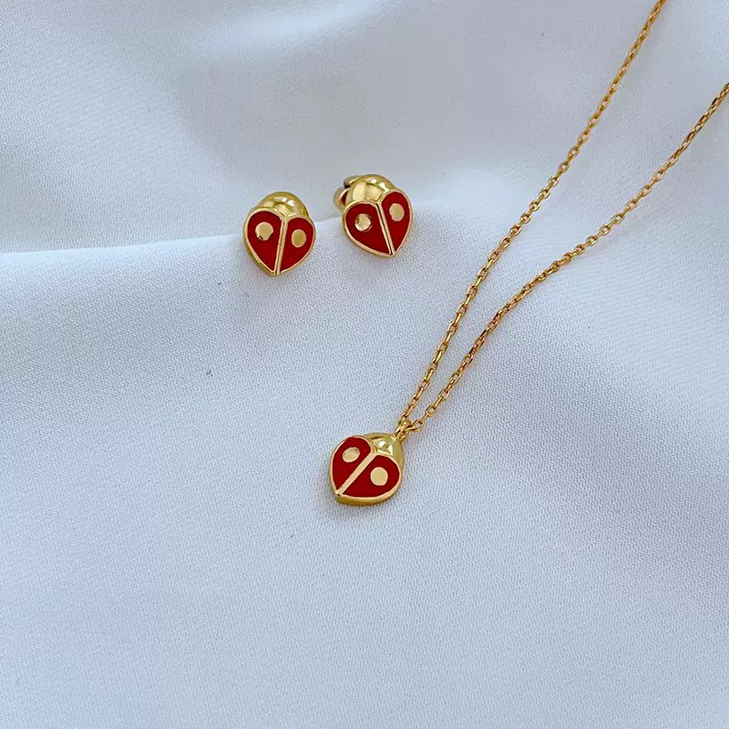 Red enamel, earrings, necklace, hand painting, simple and elegant design