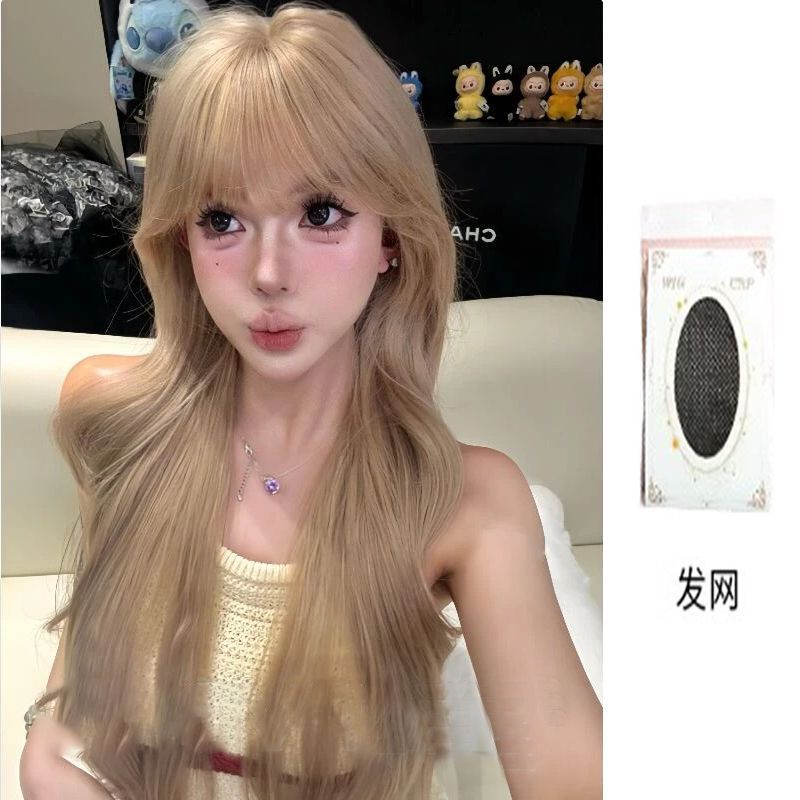 kuku公主同款假发长发刘海女团时尚自然整顶金沙色仿真发全头套女|undefined