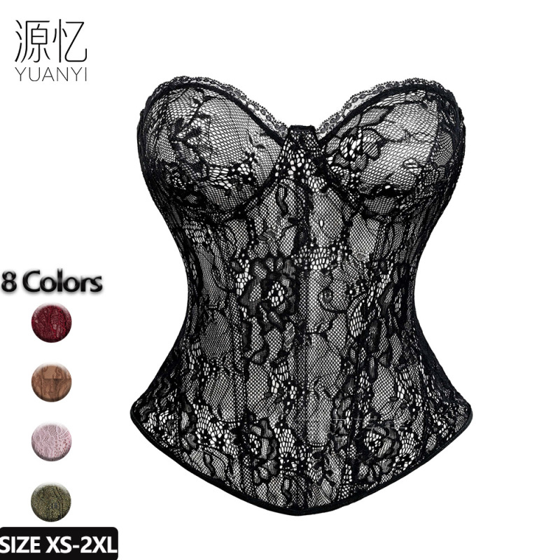 Amazon Palace Corset Tight-Fitting Tummy Control Fishbone Body Shaping Top Corset Pure Color Lace Tube Top