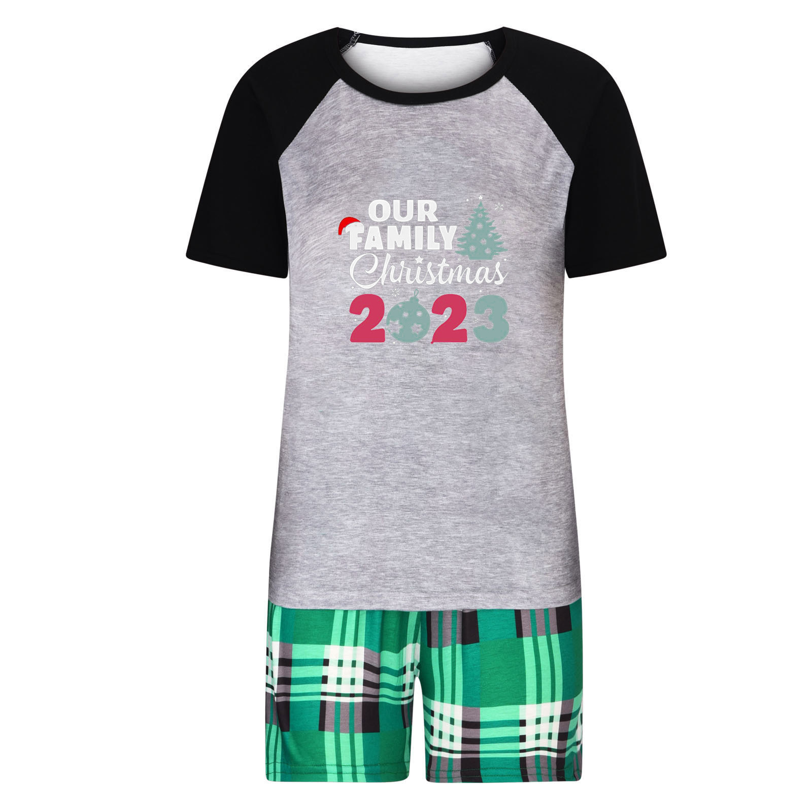 Cruzar la frontera europea y americana verano más tamaño desgaste del hogar padre-niño Traje a cuadros ropa de Navidad manga corta desgaste del hogar traje casual venta al por mayor