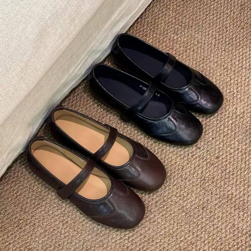 Sheepskin Version~Retro Round-Toe Shallow Mary Jane Shoes with Velcro Straps, Single-Strap Flats for Commuting, Ballet-Style Shoes Sheepskin Version~Retro Round-Toe Shallow Mary Jane Shoes with Velcro Straps, Single-Strap Flats for Commuting, Ballet-Style Shoes