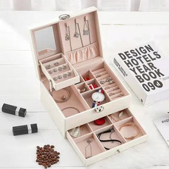 Leather jewelry box with large capacity, multi-layered accessory storage, ring and necklace organizer, Korean-style drawer makeup box