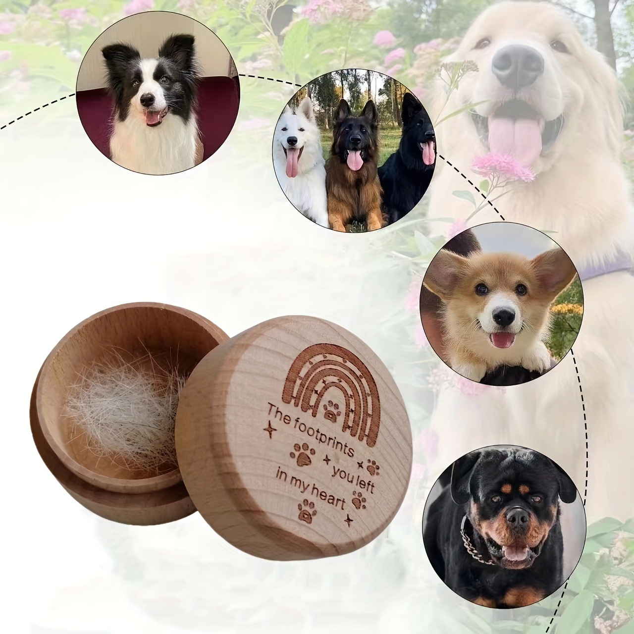 Caja de pelo conmemorativa de madera para mascotas Caja de almacenamiento conmemorativa de la colección de perros y gatos