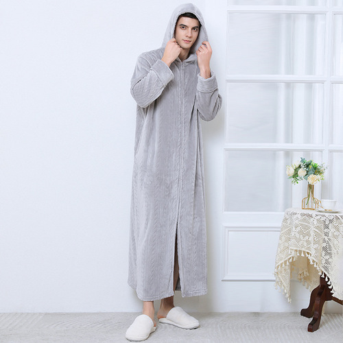 Flannel nightgown for women winter thickened coral velvet long-sleeved plus size cross-border manufacturer wholesale plus size hooded nightgown