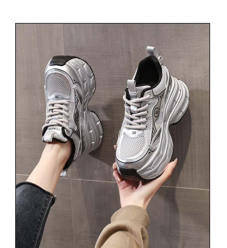 Giày sneaker nữ chunky đế dày mặt lưới tăng chiều cao — Màu trắng chi tiết 12