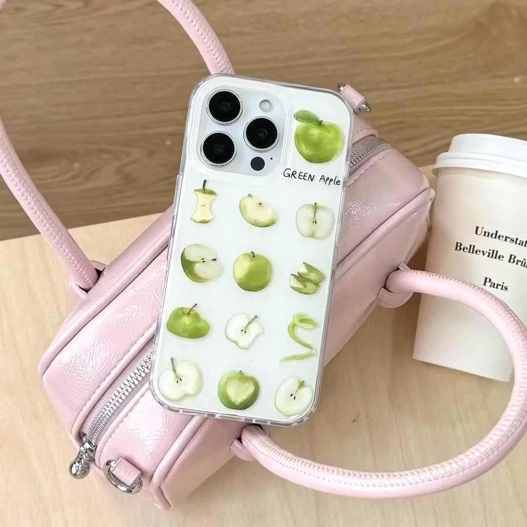 Verano fresco y diverso verde manzana apta iphone16ProMax colgante 14 Apple 15 funda para teléfono móvil 13 mujer 16