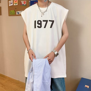 Hong Kong Style Year Creative Sleeveless T-shirt Men's Summer Thin Sports Fitness Vest Running Hurdle Sweatshirt