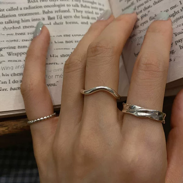 925 Silver Plated Ring Female Niche Design Sense Simple Korean Fashionable Irregular Plain Ring Not Fade New Style