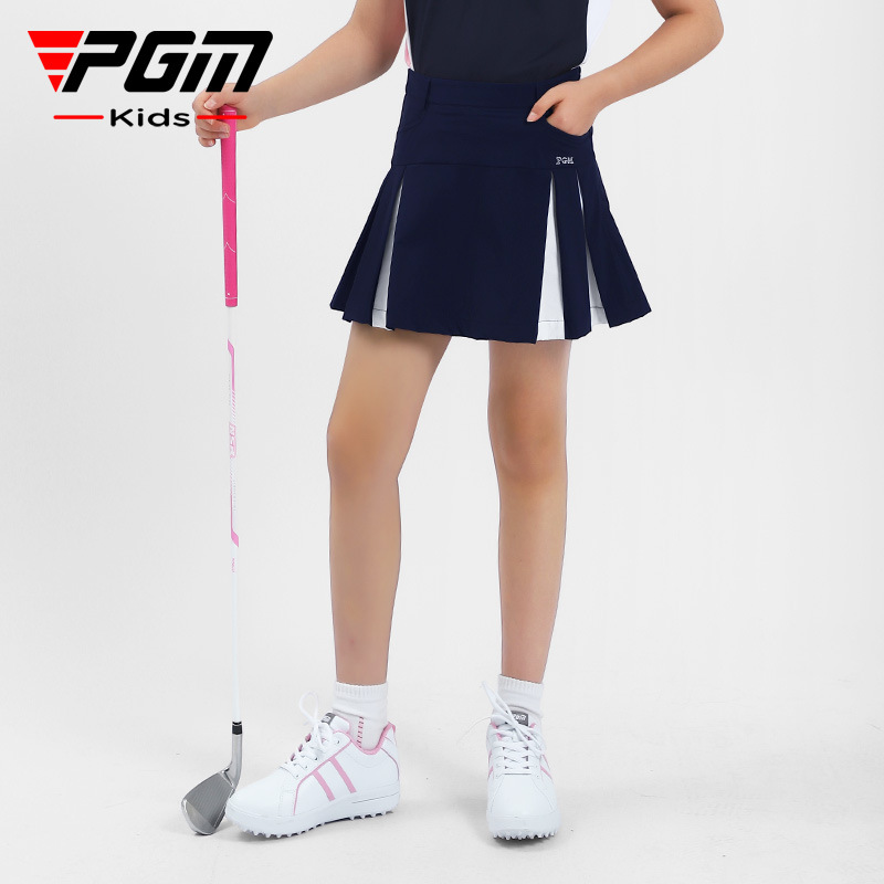 Váy golf nữ trẻ em PGM dáng chữ A thắt lưng co giãn kèm quần đùi lót — Qz091-màu xanh hải quân, Qz091-màu Trắng
