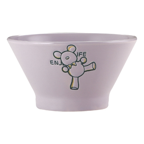 紫色小熊 5英寸斗笠碗日式陶瓷黄色米饭碗釉下彩小号斗笠碗高脚碗