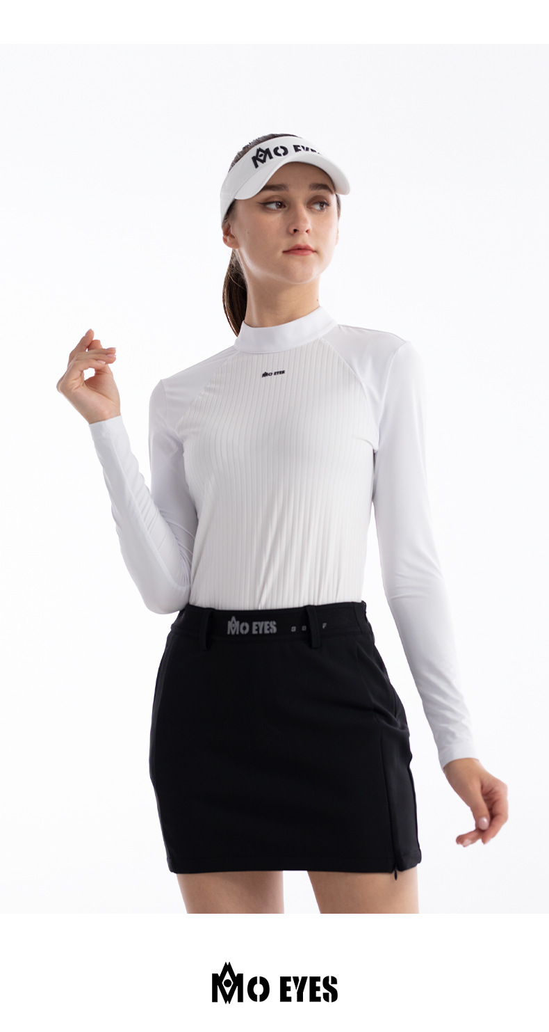 Áo thun dài tay nữ golf cổ tròn khóa kéo vô hình sau lưng — M23YF020-Áo màu trắng, M23YF022-Áo mặc trong màu đen, M23YF022-Áo mặc trong màu trắng, M23YF020-Áo màu đen chi tiết 4