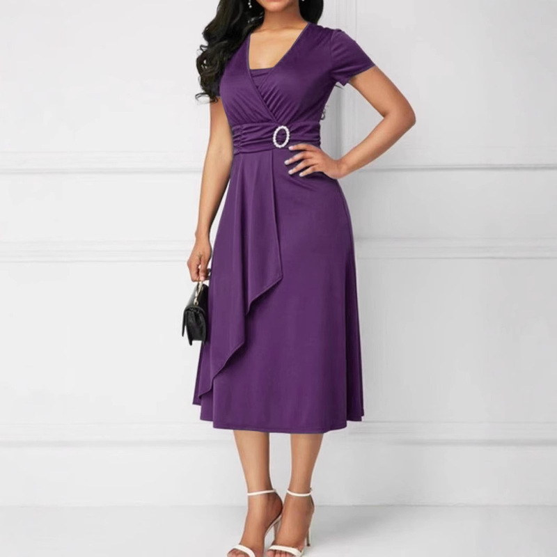 2024 Amazon wish Independent Station Europe and the United States Cross-border Fashion Temperament Asymmetric Large Skirt V-Neck dress 2024 Amazon wish Independent Station Europe and the United States Cross-border Fashion Temperament Asymmetric Large Skirt V-Neck dress
