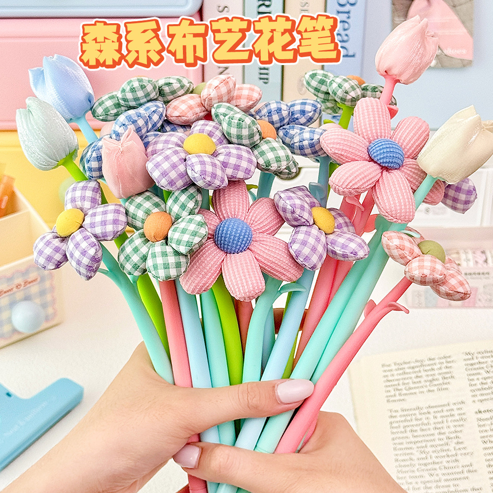 Fabric Flower Gel Pen Creative Fresh Tulip Black Pen Study Stationery Gift Student Signature Pen