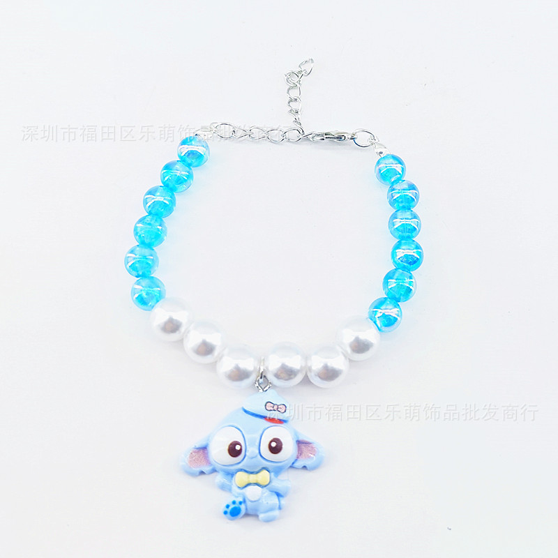 파란색과 흰색 진주 스티치 팔찌 5개