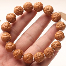 猴头核桃雕刻地主小籽财神手串手工精雕桃核把件文玩八大财神单圈