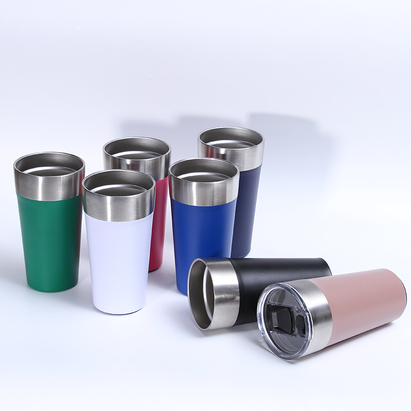 Nuevo 20oz taza de café de acero inoxidable cubierta transparente bebida directa taza de coche portátil de doble capa de vacío taza de café del coche