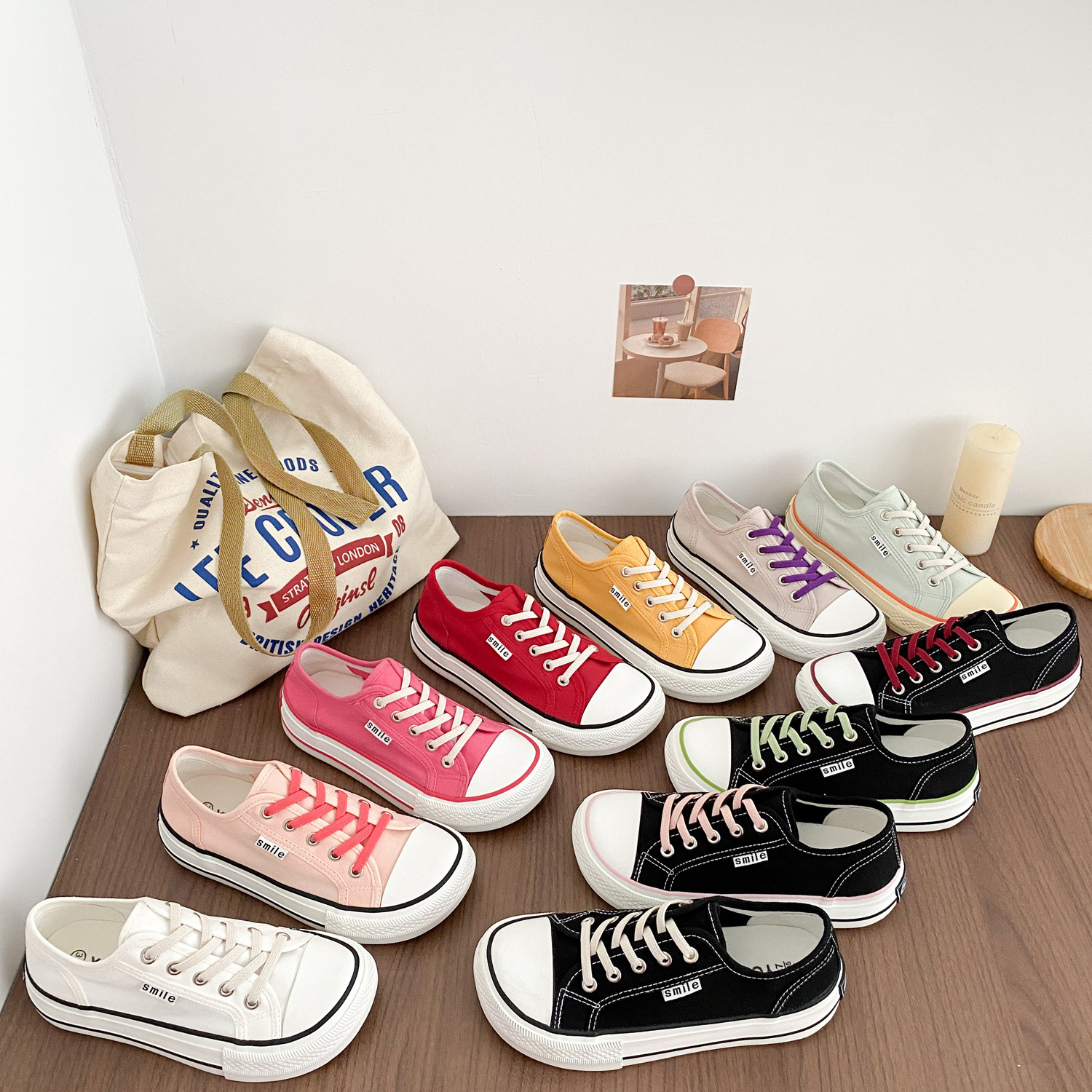 GD22 스트레치 신발 끈 슬립 온 망고 헤드 캔버스 신발 여성 신발 여름 얇은 보드 신발 폭발 올 매치 화이트 신발