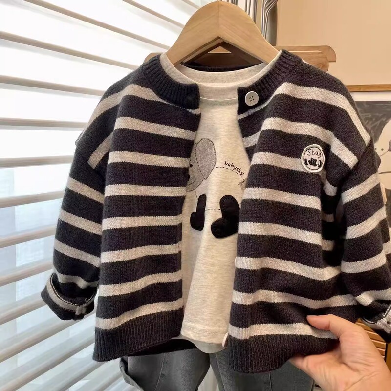 Cross-Border Children's Class a Sweater 2026 Autumn Boys' Korean Style Versatile Striped Top Unisex Baby Knit Jacket