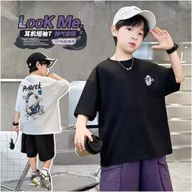 儿童夏季短袖2025新款男童中大童印花酷T恤半袖纯棉上衣宽松男孩