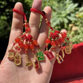 国风古法国潮招财钥匙扣挂件车钥匙扣挂饰手工编织花生饰品
