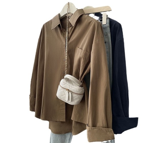 Cotton blue shirt jacket for women 2025 spring and autumn design niche shirt casual loose layered long-sleeved top