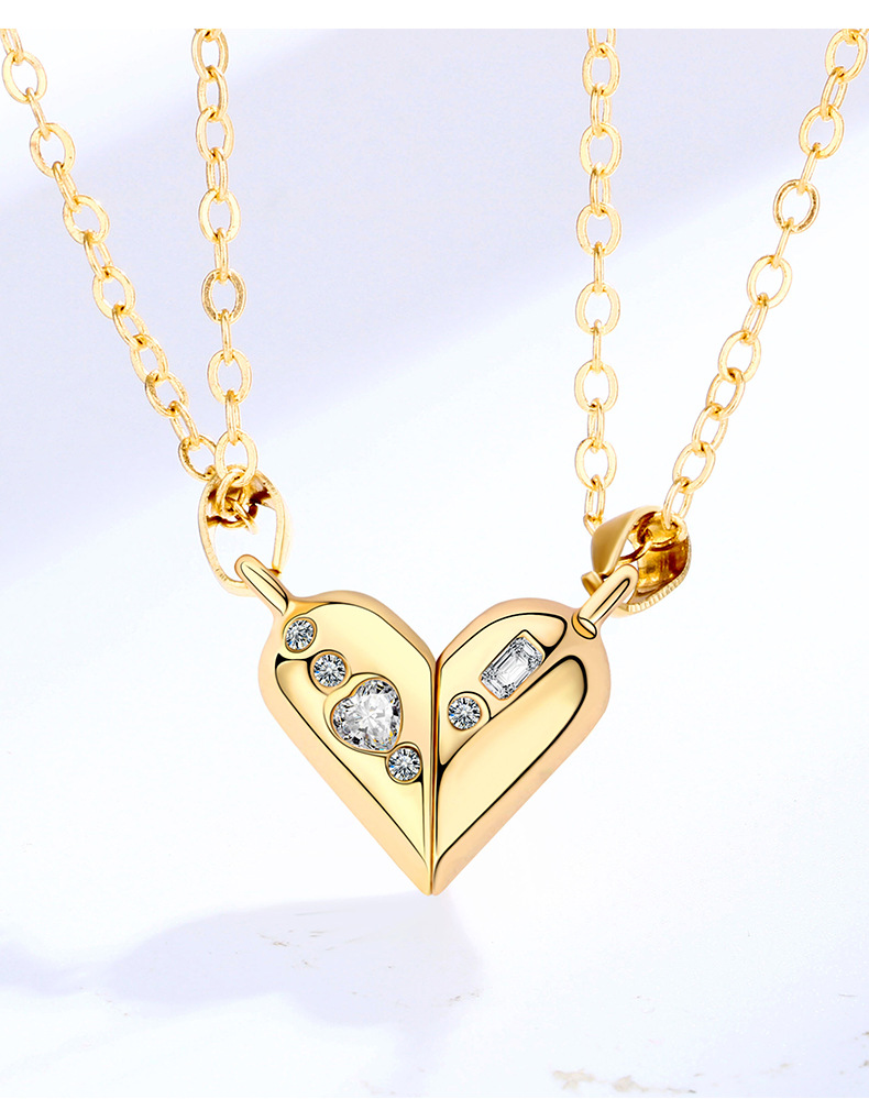 Simple Style Heart Shape Alloy Plating Artificial Rhinestones Couple Pendant Necklace 1 Pair