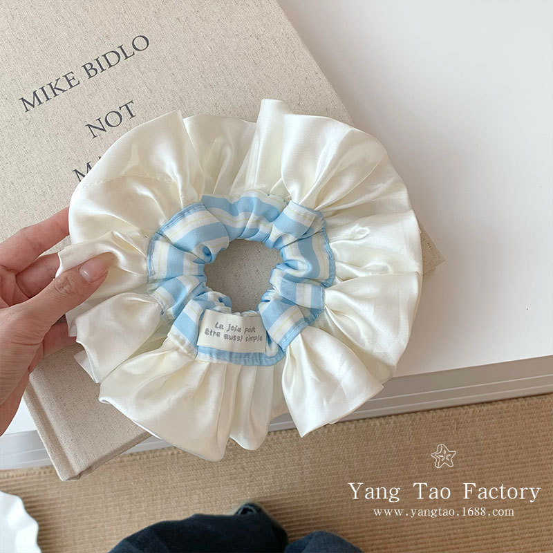 Satén azul rayado anillo de cabello temperamento francés suave alta sensación de anillo de intestino colgante cuerda de cabeza accesorios para el cabello de mujer